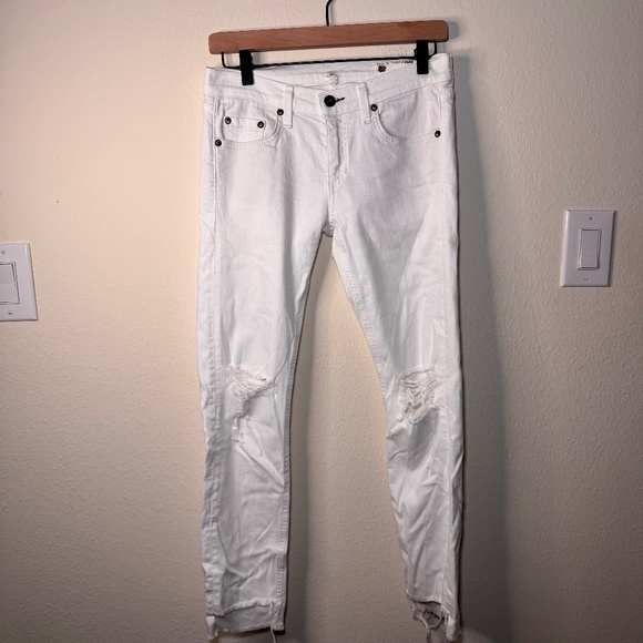 Rag & Bone Dre Capri White Distressed Slim Boyfriend Jeans Size 25, 27" Inseam - Picture 1 of 5